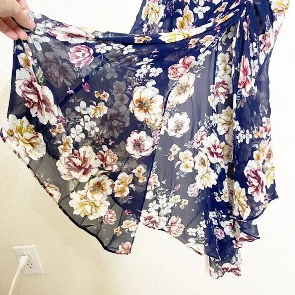 Nicholas Garden Rose Floral Drawstring Leg Slit Silk Maxi Dress Sz 4 - Picture 7 of 11